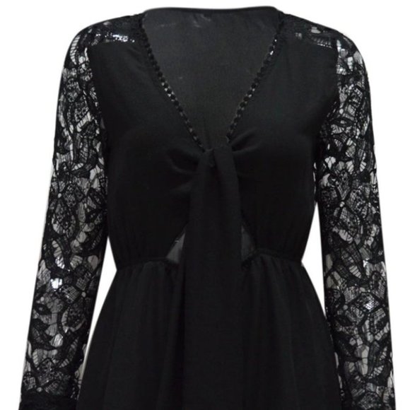 boho Lacey Sleeved Black Romper - Picture 6 of 6